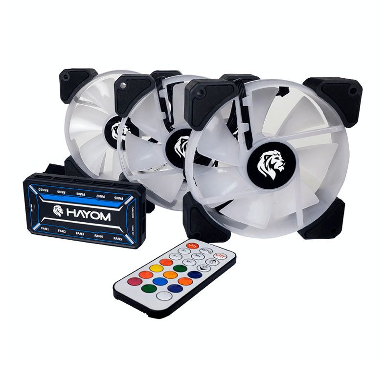 Kit Ventoinhas Hayom FC1306, RGB, 3X120mm, Preto, FC1306