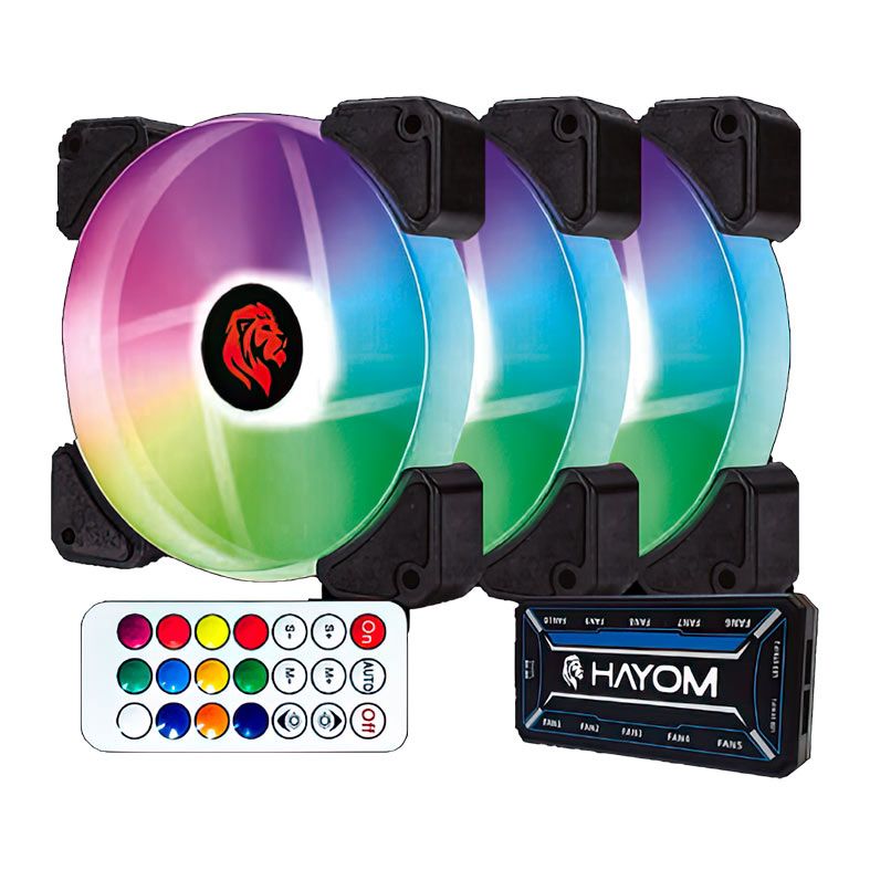 Kit Ventoinhas Hayom FC1306, RGB, 3X120mm, Preto, FC1306