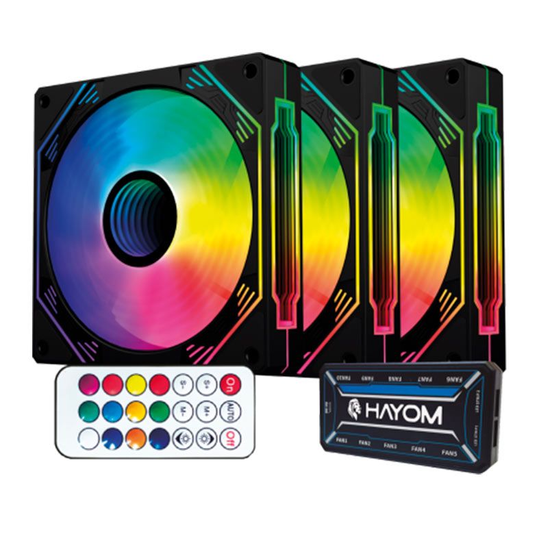 Kit Ventoinhas Hayom FC1308, RGB, 3X120mm, Preto, FC1308