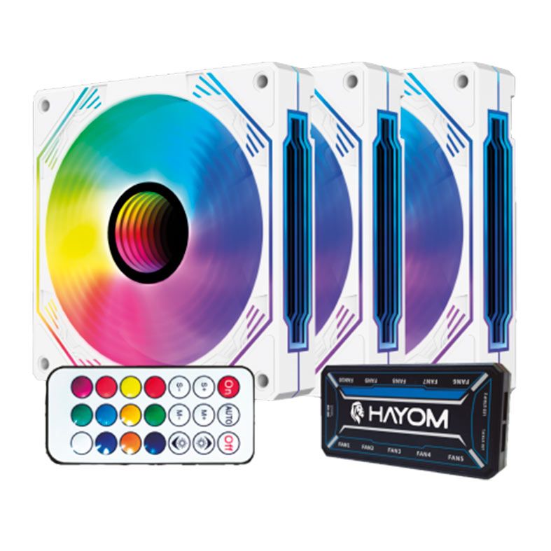 Kit Ventoinhas Hayom FC1309, RGB, 3X120mm, Branco, FC1309