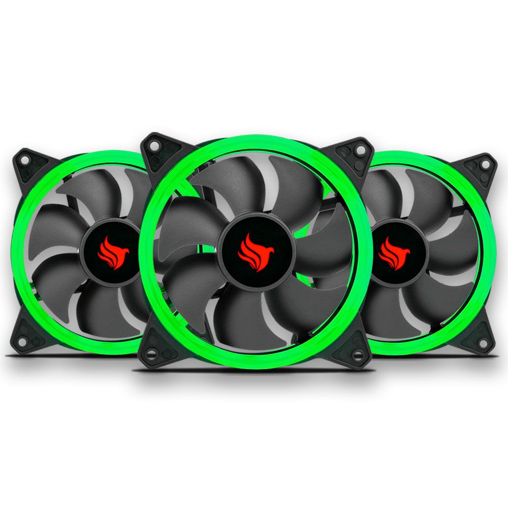 Kit Ventoinhas Pichau Feather 3x120mm Verde, KIT-03-FEATHER-GREEN