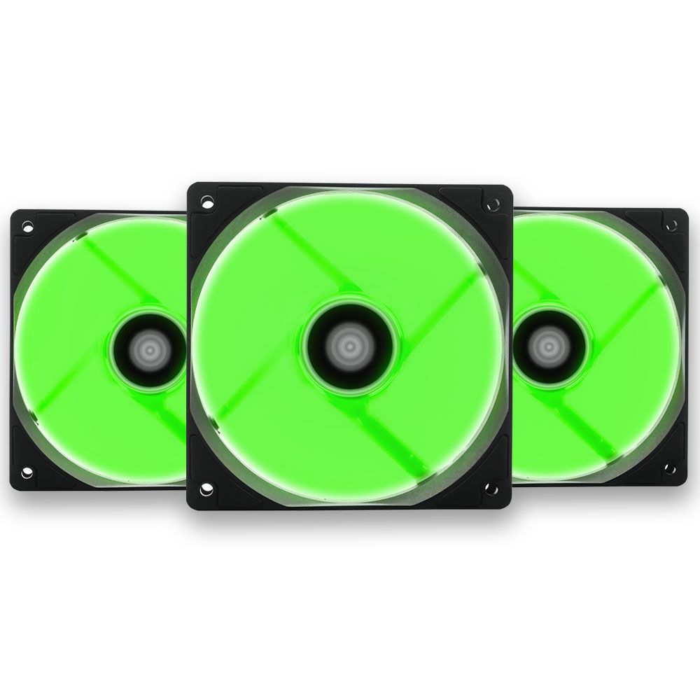 Kit Ventoinhas Pichau Feather X 3x120mm Led Verde, KIT-03-FEATHER-X -GREEN