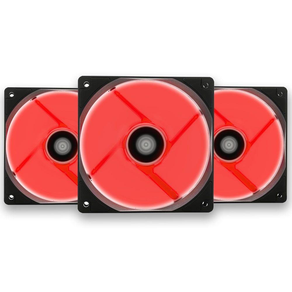Kit Ventoinhas Pichau Feather X 3x120mm Led Vermelho, KIT-03-FEATHER-X-RED