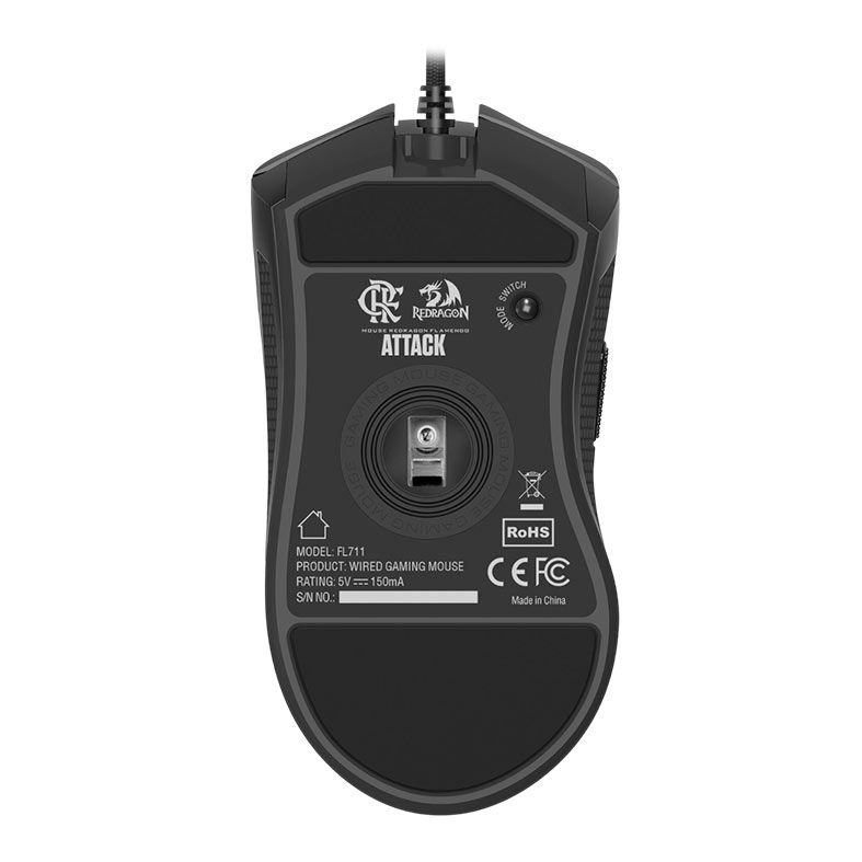 Mouse Gamer Redragon Flamengo Attack, 12400DPI, 8 Botoes, Preto e