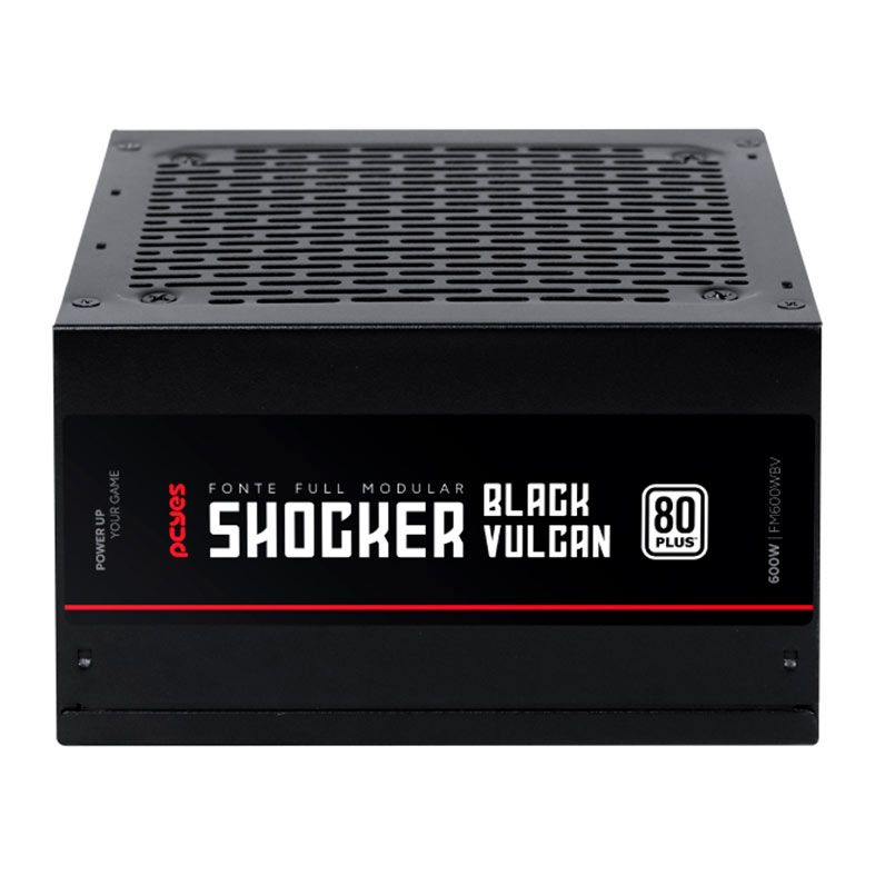 Fonte Pcyes Shocker Black Vulcan, 600W, Full-Modular, 80 Plus White, Preta, FM600WBV