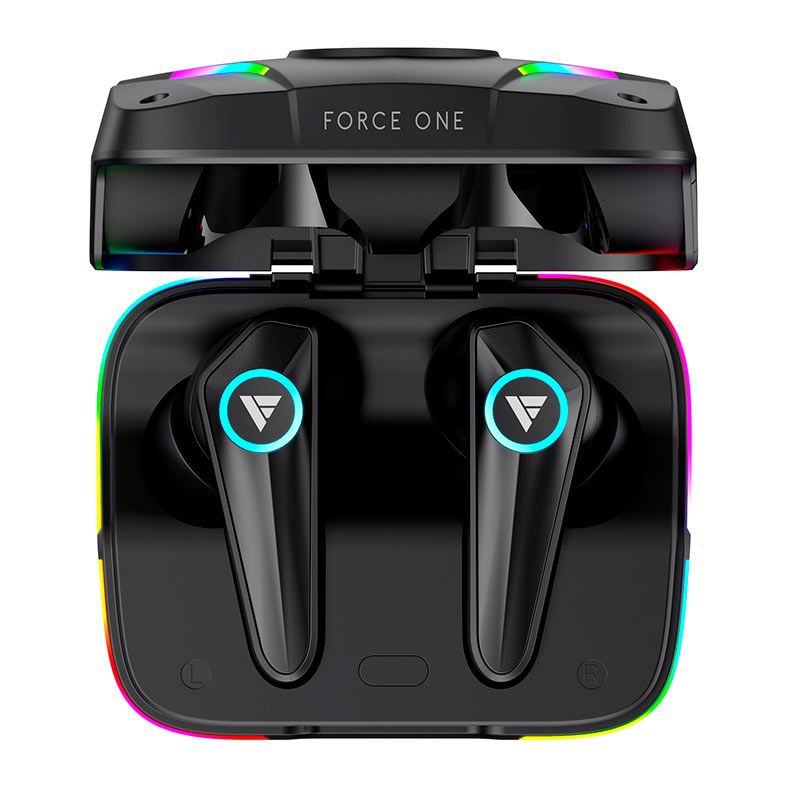 Fone de Ouvido Gamer Force One Sonic Boom, TWS, RGB, Bluetooth, Preto, FR.AU.SB.01