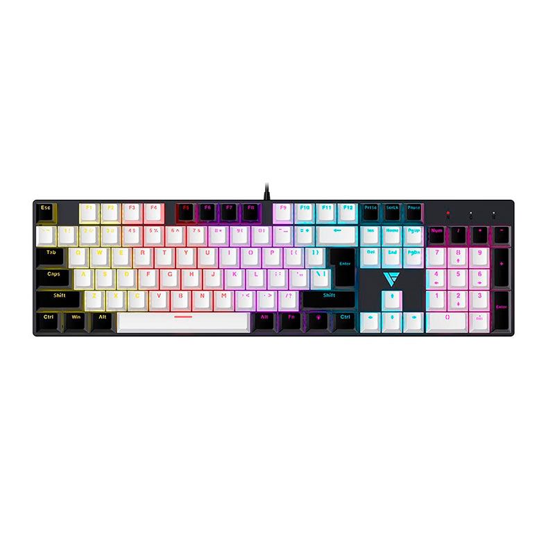 Teclado Mecanico Gamer Force One Avro, Rainbow, US, Switch Azul, Preto e Branco, FRC-AVRO-BL