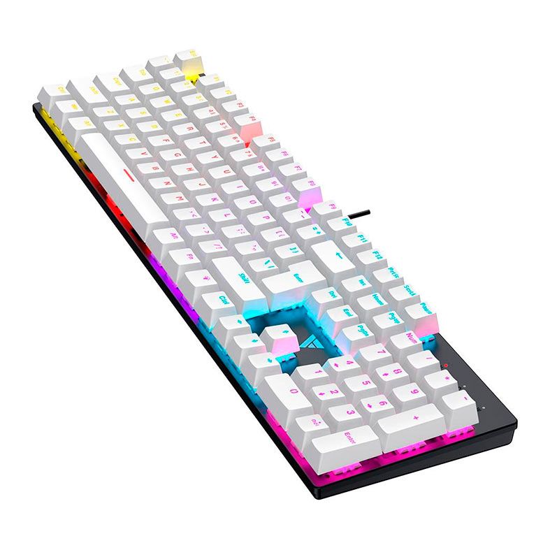 Teclado Mecanico Gamer Force One Avro, Rainbow, US, Switch Azul, Preto e Branco, FRC-AVRO-BL