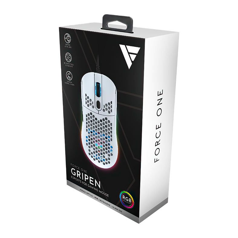 Mouse Gamer Force One Gripen, RGB, 12000DPI, 7 Botoes, Branco, FRC-GRP-WH