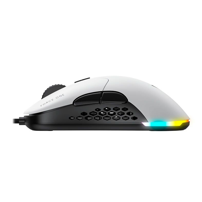 Mouse Gamer Force One Lynx, 19000DPI,  RGB, Wireless e USB-C, Preto e Branco, FR.MO.LX.01