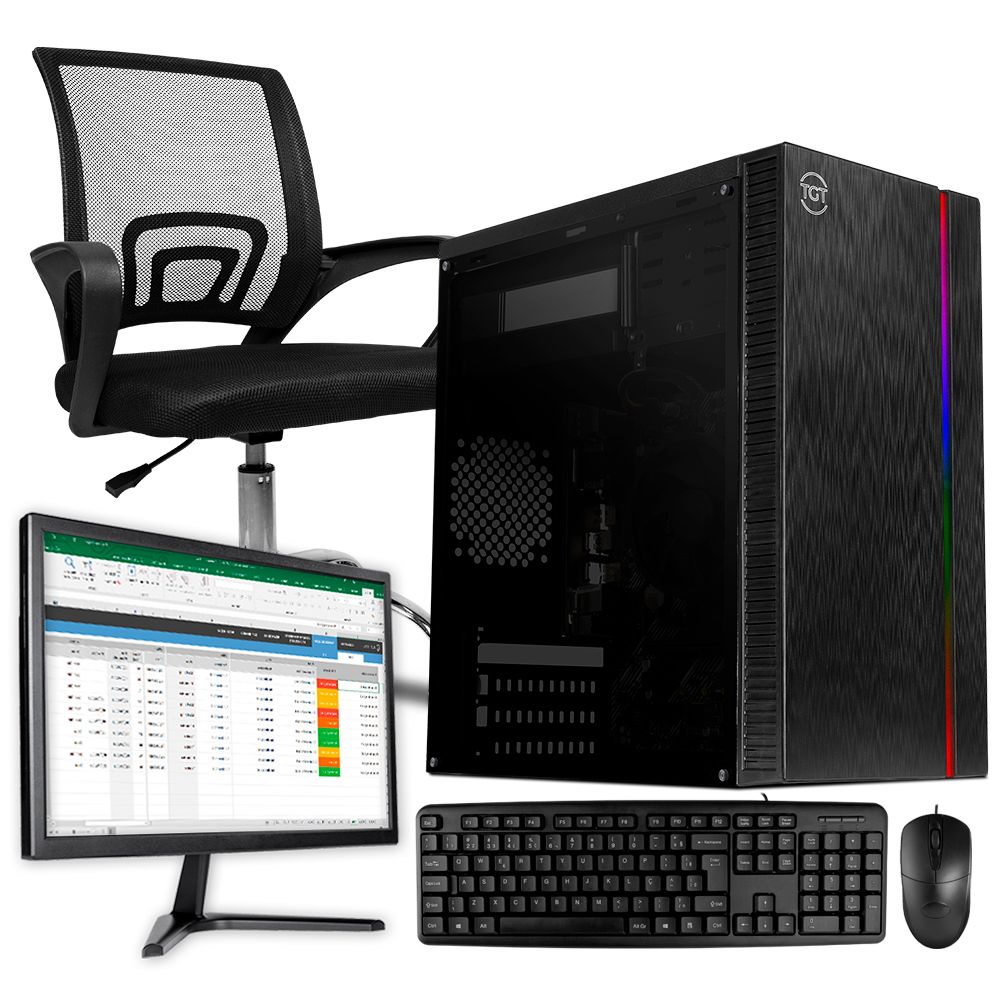 Computador Pichau Home, AMD Ryzen 3 3200G, 8GB DDR4, SSD 120GB + Cadeira Office + Monitor 19" + Kit Teclado e Mouse 