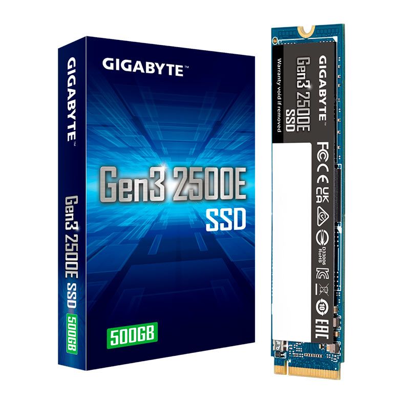 SSD Gigabyte Gen3 2500E, 500GB, M.2 2280, PCIe NVMe, Leitura 2300 MB/s, Gravacao 1500 MB/s, G325E500G