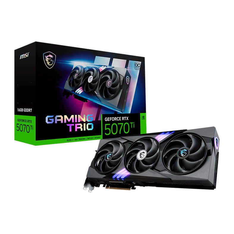 Placa de Video MSI GeForce RTX 5070 Ti Gaming Trio OC Plus, 16GB, GDDR7, 256-bit, G507T-16GTCP - PRE VENDA