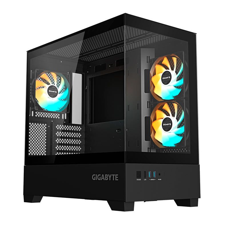 Gabinete Gamer Gigabyte C201 Panoramic, ARGB, Mid-Tower, Lateral de Vidro, Com 3 Fans, Preto, GB-C201P