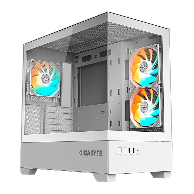 Gabinete Gamer Gigabyte C201 Panoramic Ice, ARGB, Mid-Tower, Lateral de Vidro, Com 3 Fans, Branco, GB-C201PI