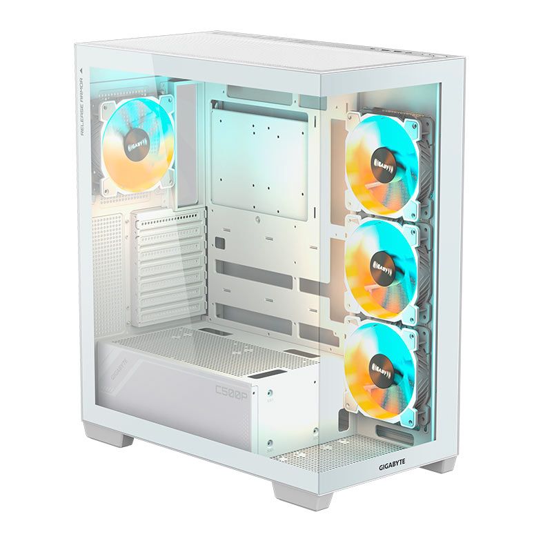 Gabinete Gamer Gigabyte C500 Panoramic Stealth Ice, ARGB, Mid-Tower, Lateral de Vidro, Com 4 Fans, Branco, GB-C500PI-ST