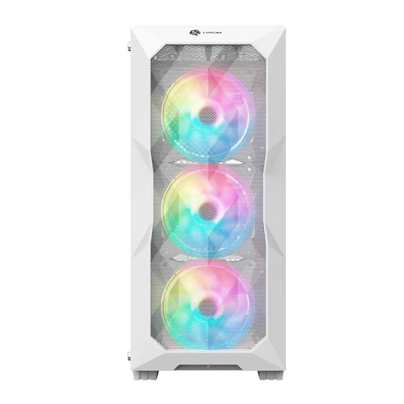Gabinete Gamer Hayom GB1730,  Mid-Tower, Lateral de Vidro, Com 3 Fans, Branco, GB1730