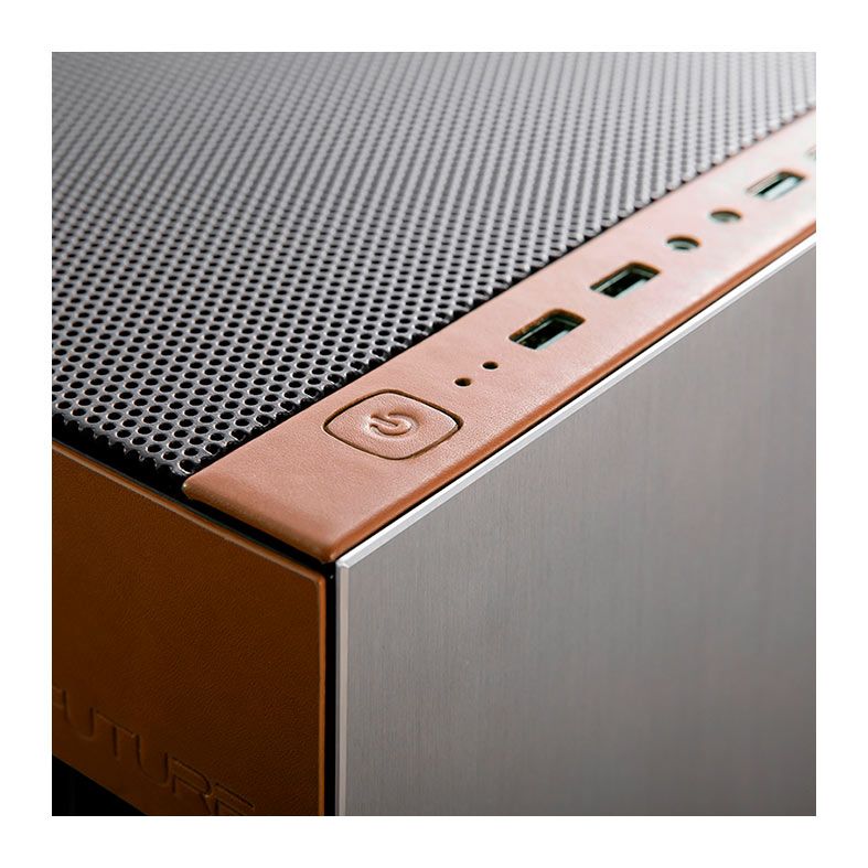 Gabinete Gamer Geometric Future Model 8 Cowboy, Mid-Tower, Lateral de Vidro, Prata e Couro Genuino, GEO-M8-COW