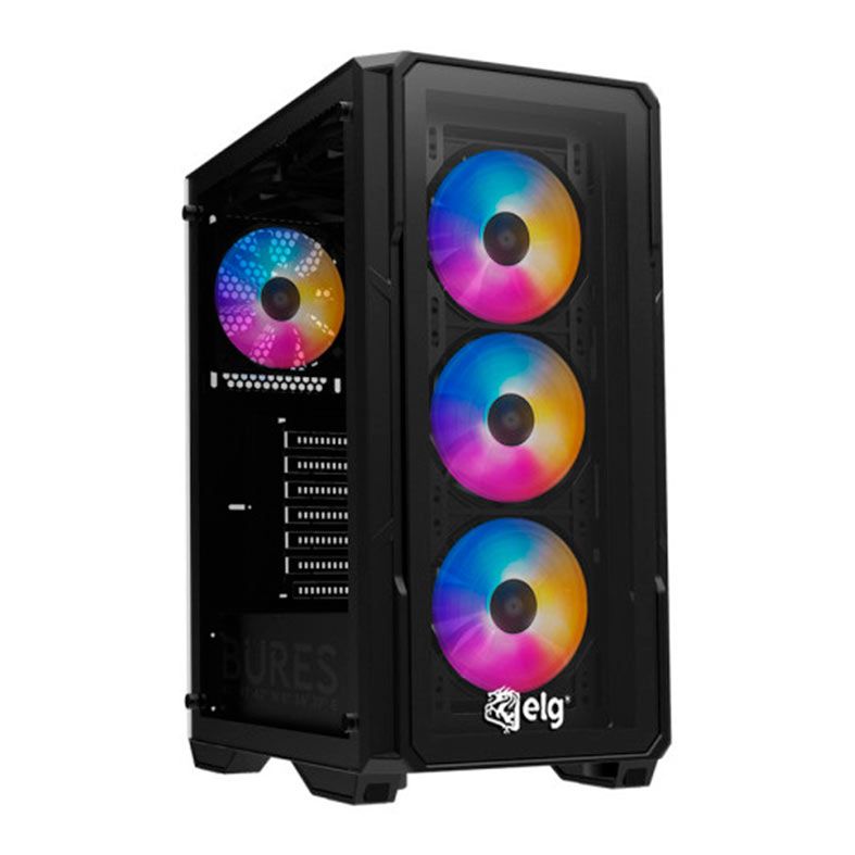 Gabinete Gamer ELG Pro Bures, Lateral/Frente Em Vidro Temperado, MID Tower, Com 3 Fans, Preto, GGPBR