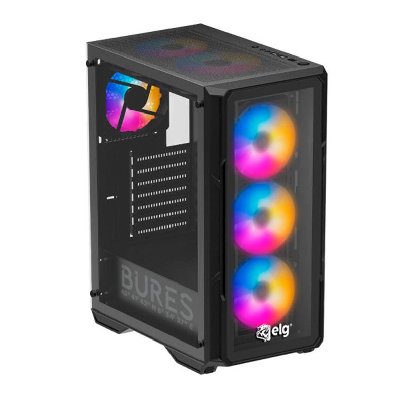 Gabinete Gamer ELG Pro Bures, Lateral/Frente Em Vidro Temperado, MID Tower, Com 3 Fans, Preto, GGPBR