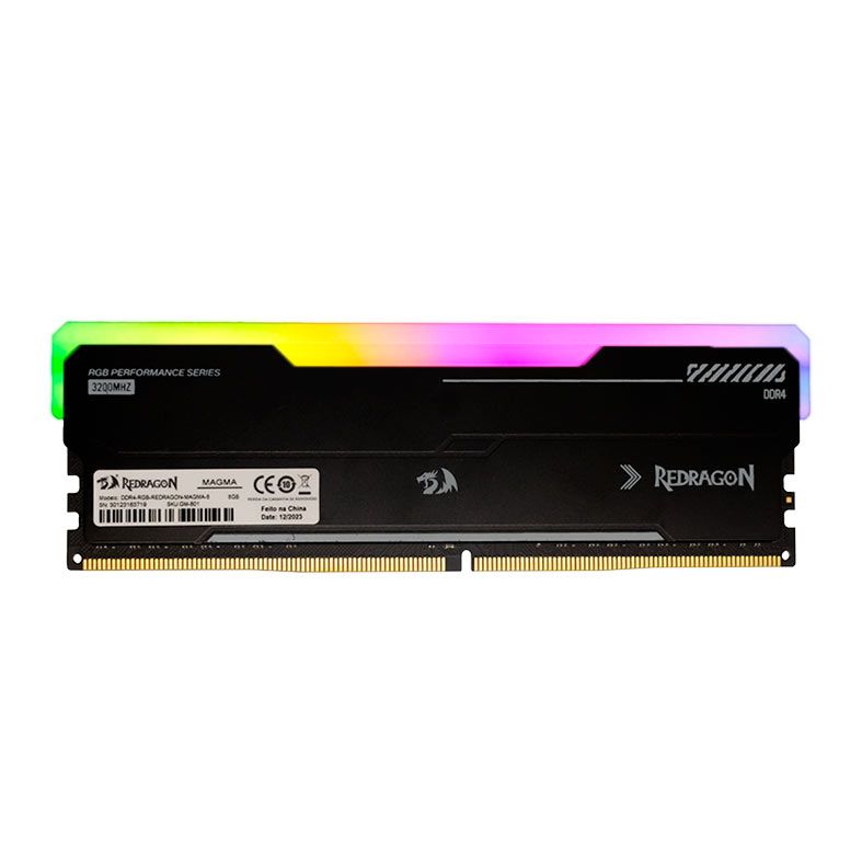 Memoria Redragon Magma, RGB, 8GB (1x8GB), DDR4, 3200MHz, C16, Preta, GM-801