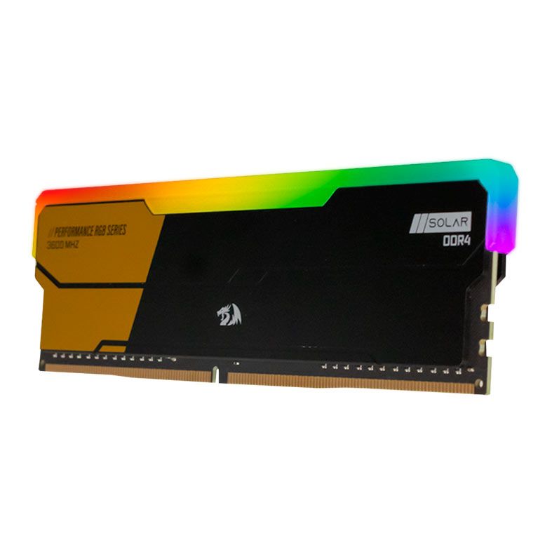 Memoria Redragon Solar, RGB, 8GB (1x8GB), DDR4, 3600MHz, C16, Preta e Dourada, GM-805