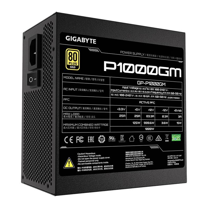 Fonte Gigabyte P1000GM Full Modular 1000W 80 Plus Gold, GP-P1000GM