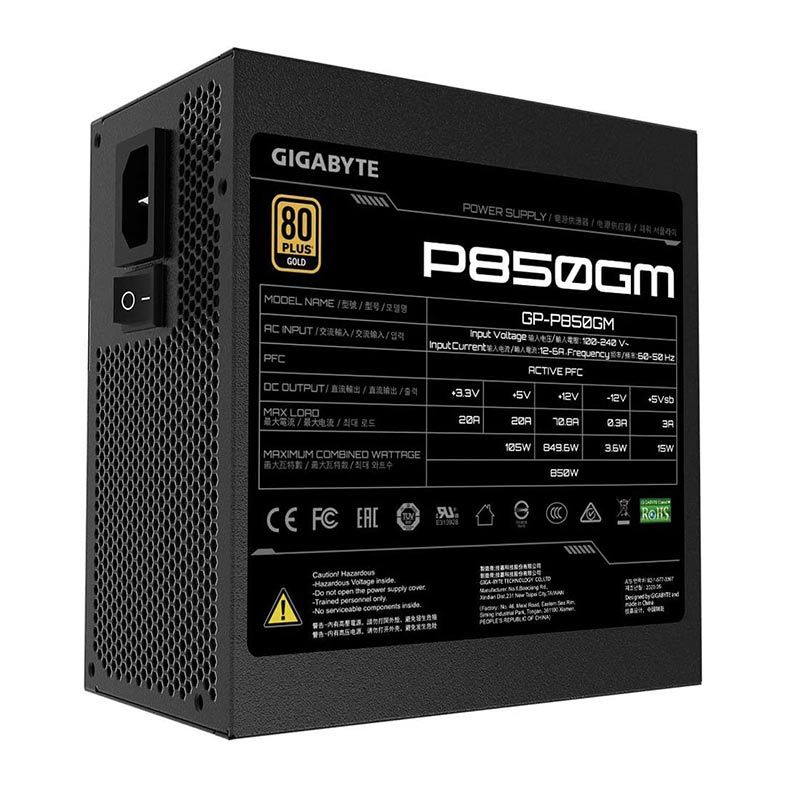 Fonte Gigabyte P850GM Full Modular 850W 80 Plus Gold, GP-P850GM