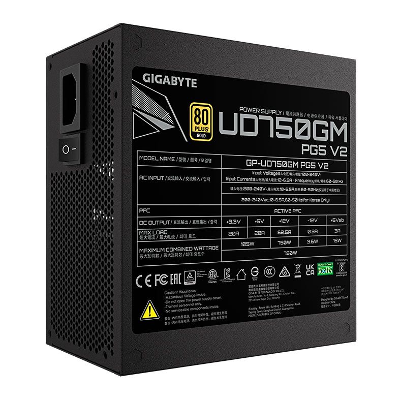 Fonte Gigabyte UD750GM PG5 V2, 750W, Full-Modular, 80 Plus Gold, Preto, GP-UD750GM-PG5-V2