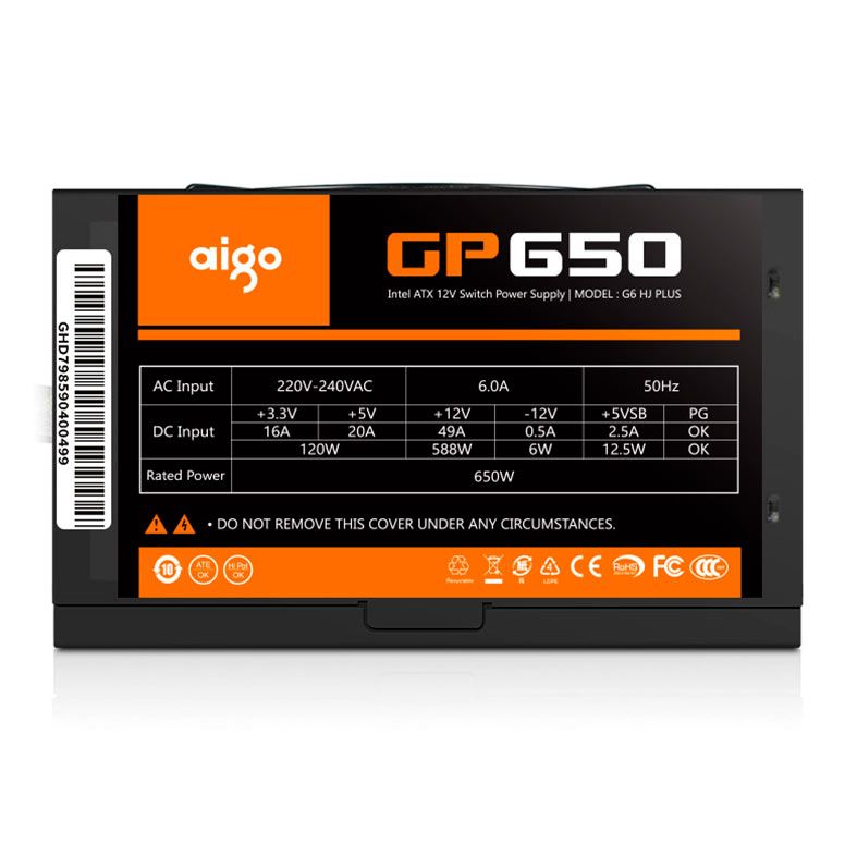 Fonte Aigo DarkFlash GP650, 650W, 80 Plus Bronze, Preto, GP650