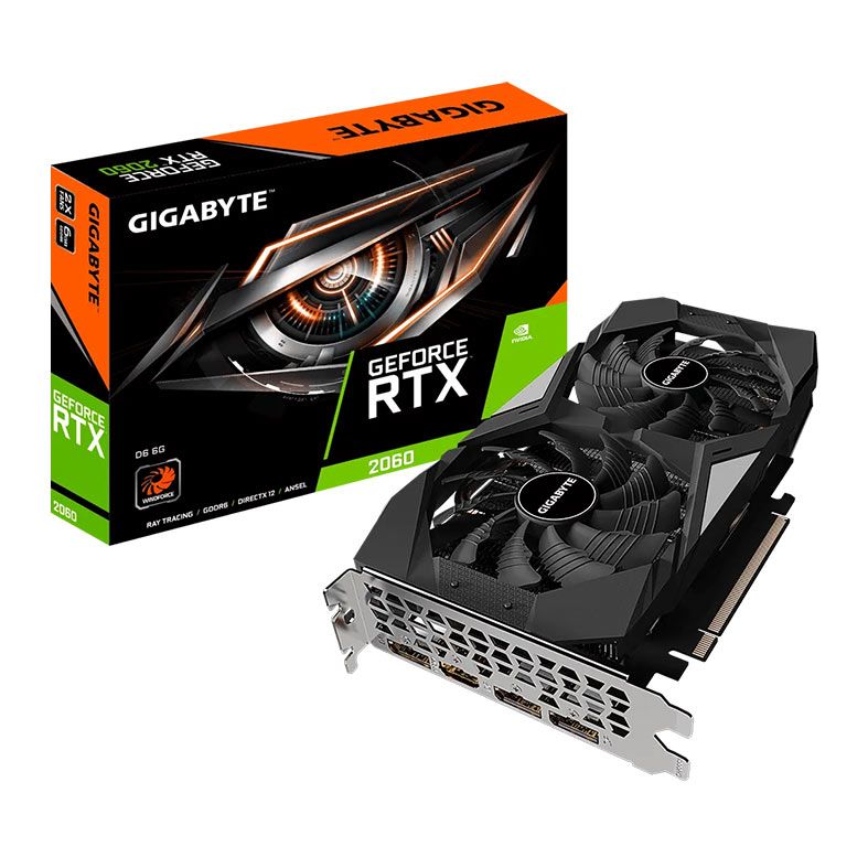 Placa de Video Gigabyte GeForce RTX 2060 D6, 6GB, GDDR6, 192-bit, GV-N2060D6-6GD-REV2.0-NAC
