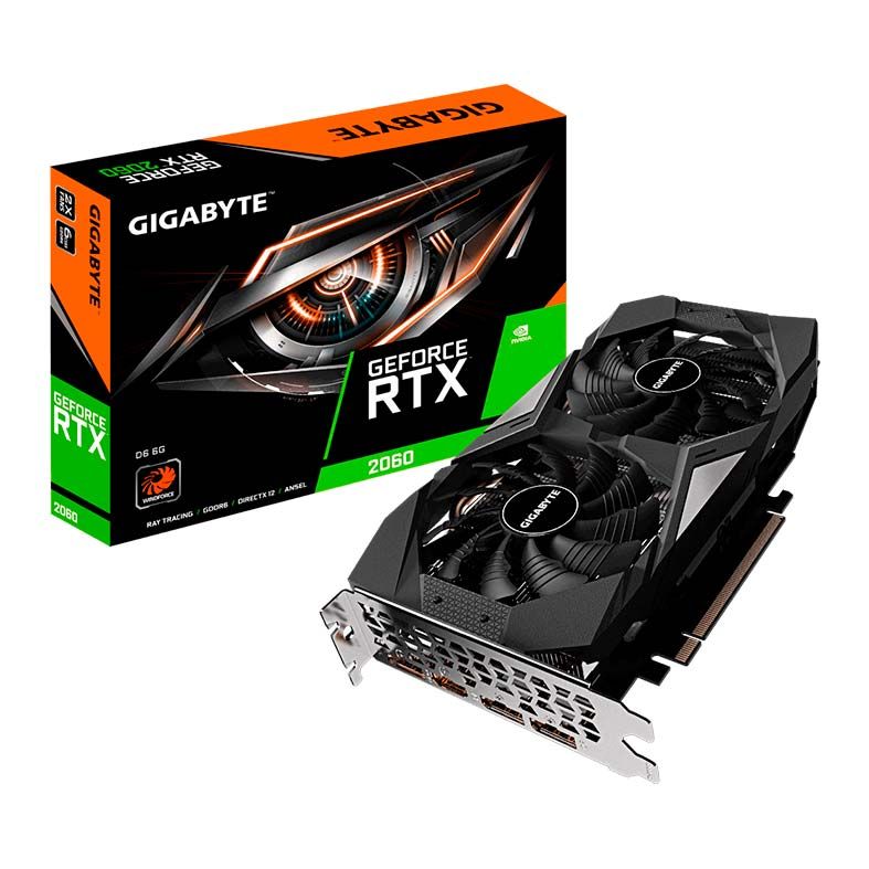 Placa de Video Gigabyte GeForce RTX 2060 D6 6GB GDDR6 Windforce 192-bit, GV-N2060D6-6GD