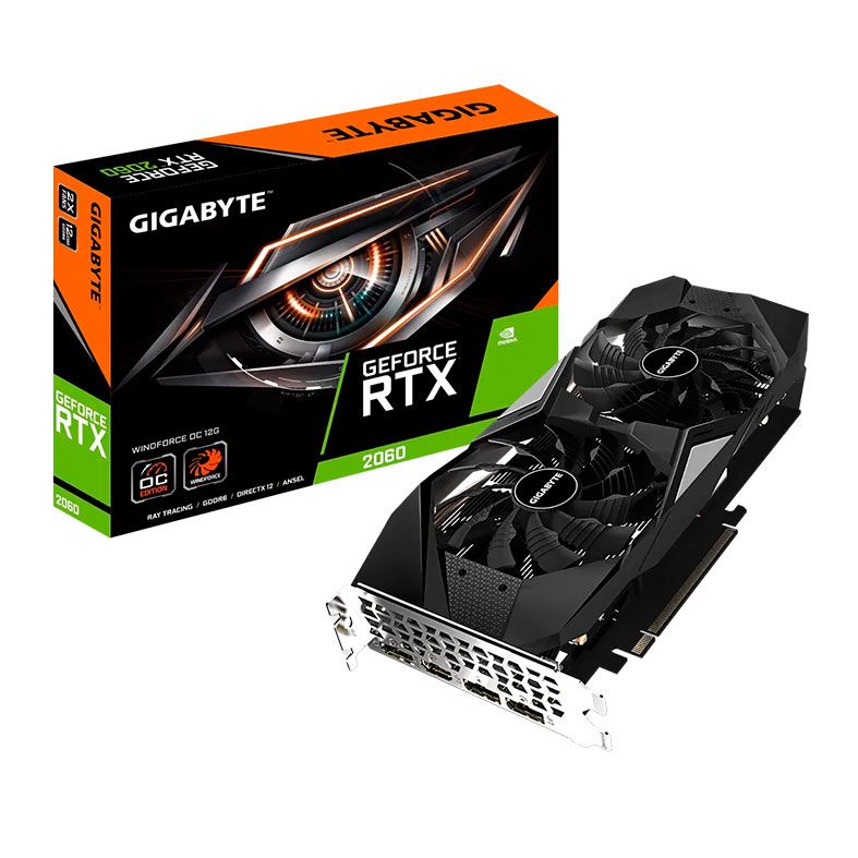 Placa de Video Gigabyte GeForce RTX 2060 WindForce OC, 12GB, GDDR6, 192-bit, GV-N2060WF2OC-12GD-NAC