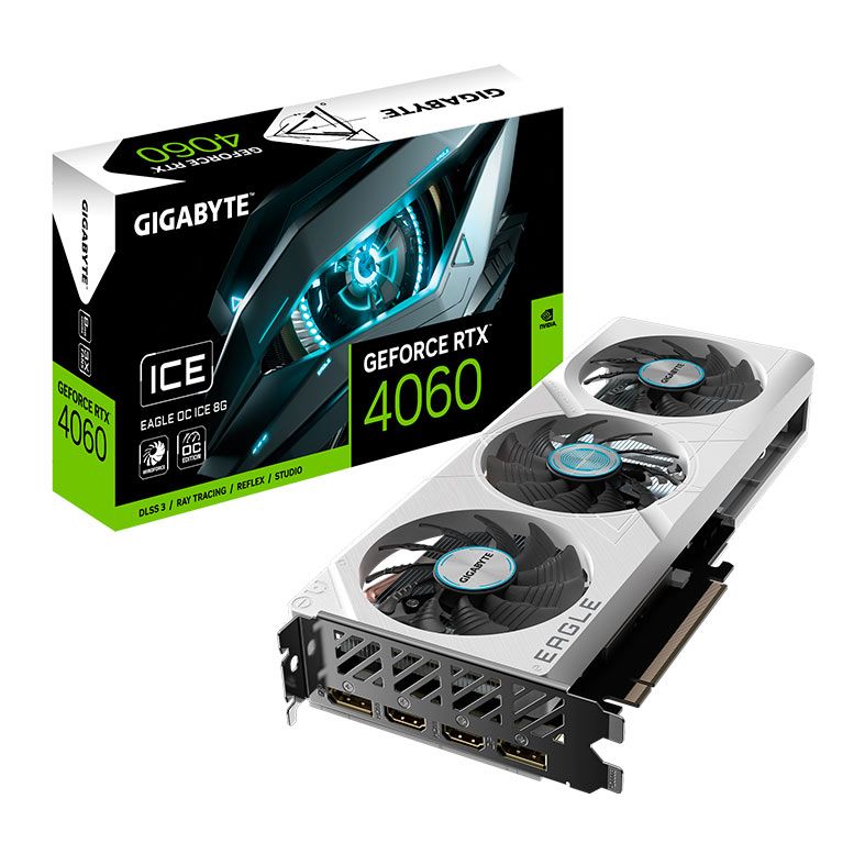 Placa de Video Gigabyte GeForce RTX 4060 Eagle ICE OC, 8GB, GDDR6, 128-bit, GV-N4060EAGLE-OC-ICE-8GD