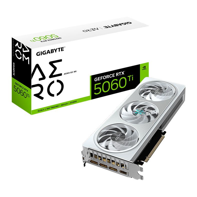 Placa de Video Gigabyte GeForce RTX 5060 Ti Aero OC, 8GB, GDDR7, 128-bit, GV-N506TAERO-OC-8GD - PRE VENDA