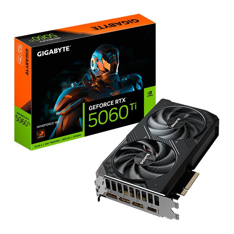 Placa de Video Gigabyte GeForce RTX 5060 Ti WindForce, 16GB, GDDR7, 128-bit, GV-N506TWF2-16GD