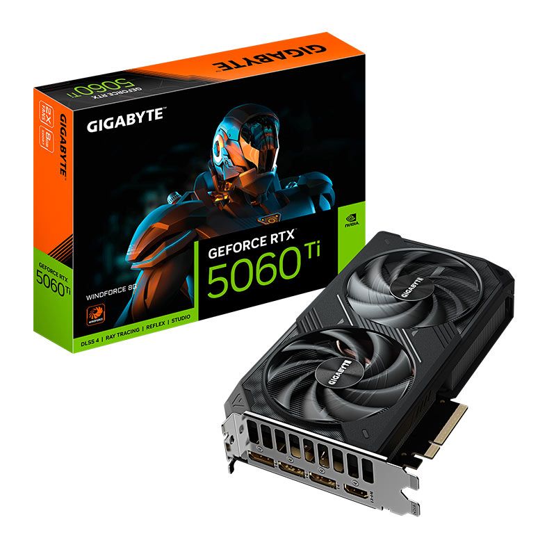 Placa de Video Gigabyte GeForce RTX 5060 Ti Windforce, 8GB, GDDR7, 128-bit, GV-N506TWF2-8GD - PRE VENDA
