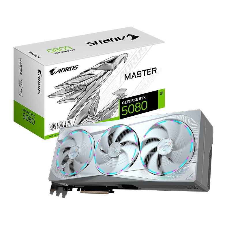 Placa de Video Gigabyte GeForce RTX 5080 Aorus Master Ice, 16GB, GDDR7, 256-bit, GV-N5080AORUSM-ICE-16GD - PRE VENDA
