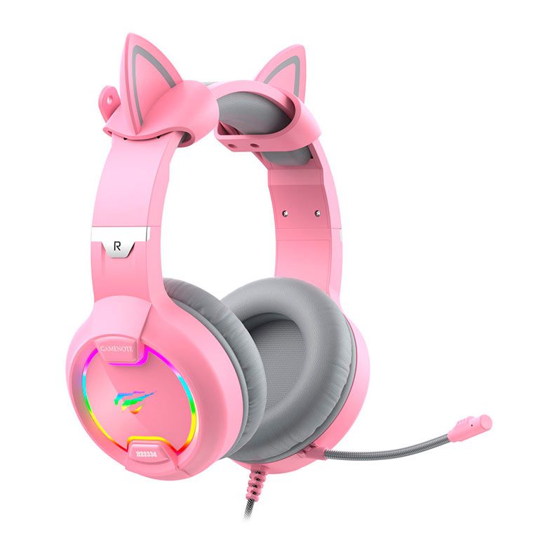 Headset Gamer Havit H2233D Cat, RGB, Drivers 50mm, Pink, HVGMH-H2233D-PK