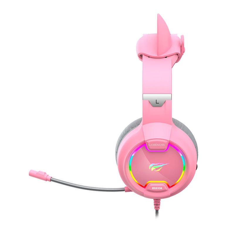 Headset Gamer Havit H2233D Cat, RGB, Drivers 50mm, Pink, HVGMH-H2233D-PK