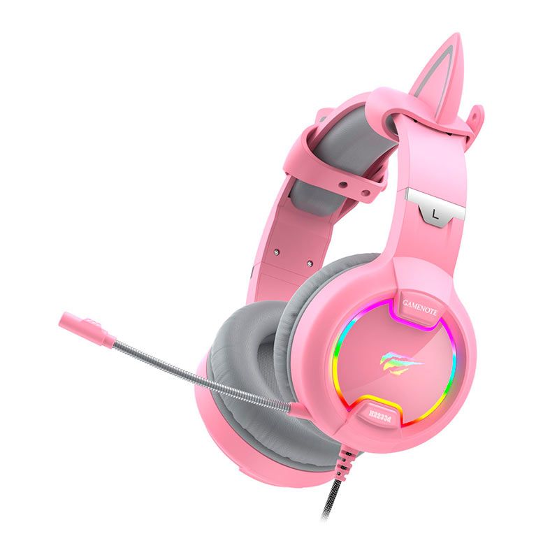 Headset Gamer Havit H2233D Cat, RGB, Drivers 50mm, Pink, HVGMH-H2233D-PK