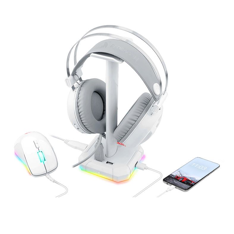 Suporte Para Headset Redragon Scepter, RGB, Branco, HA312-W