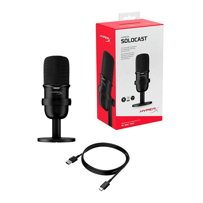 Microfone HyperX Solocast, USB, Preto, HMIS1X-XX-BK/G