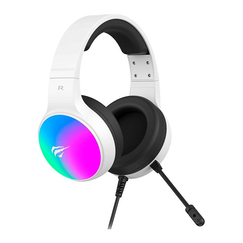 Headset Gamer Havit H2043U, RGB, Drivers 50mm, Branco e Preto, HVGMH-H2043U-WB