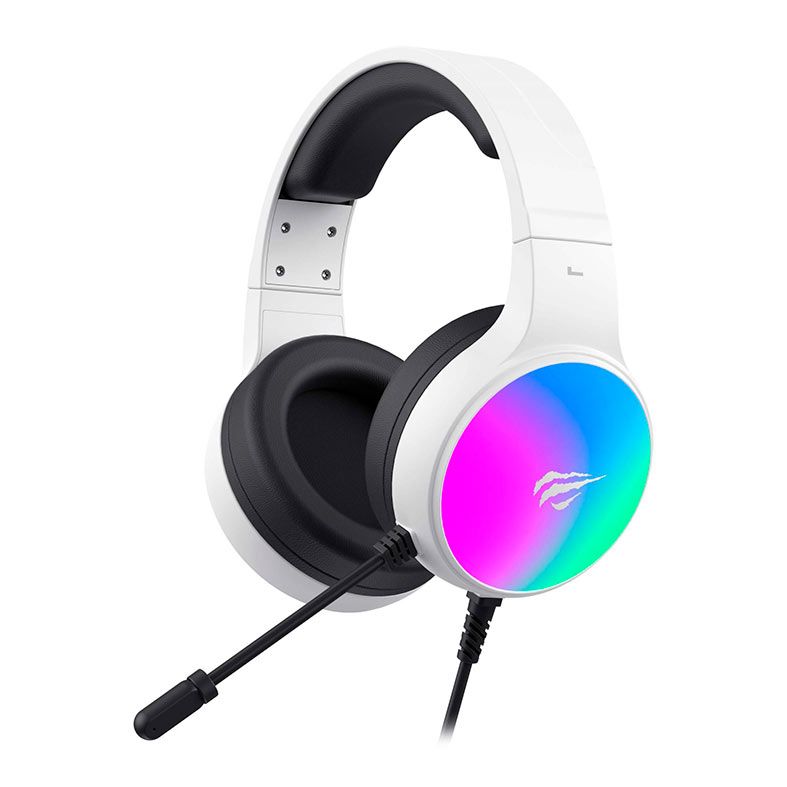 Headset Gamer Havit H2043U, RGB, Drivers 50mm, Branco e Preto, HVGMH-H2043U-WB