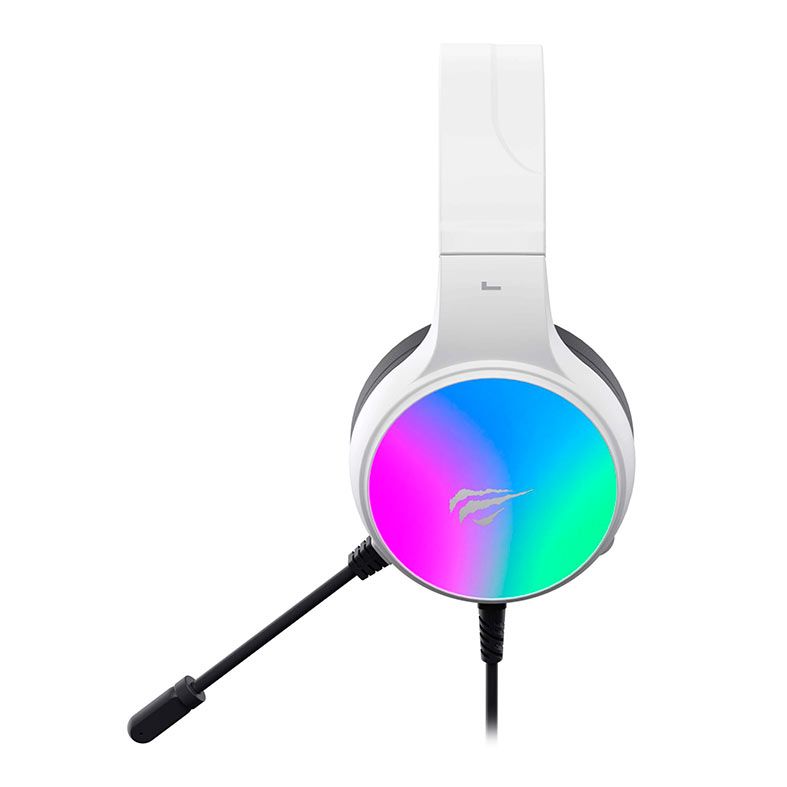 Headset Gamer Havit H2043U, RGB, Drivers 50mm, Branco e Preto, HVGMH-H2043U-WB
