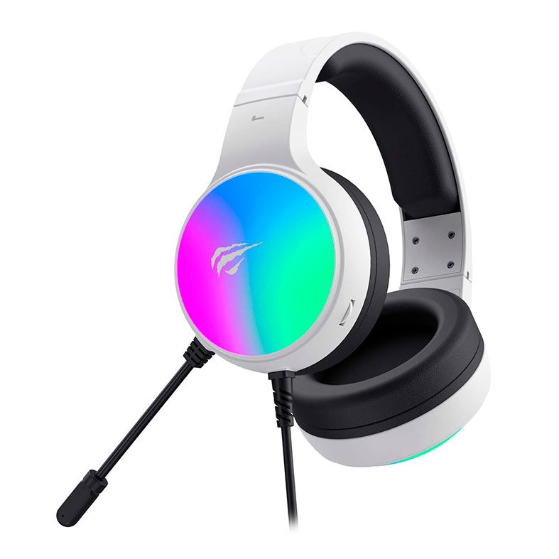 Headset Gamer Havit H2043U, RGB, Drivers 50mm, Branco e Preto, HVGMH-H2043U-WB
