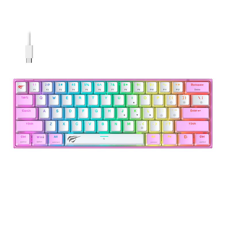 Teclado Mecanico Havit KB877L, RGB, Switch Vermelho, Rosa, HVKB-KB877L-PL-WH