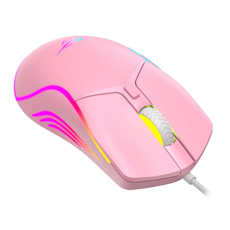 Mouse Gamer Havit MS1029, RGB, 8000DPI, 7 Botoes, Rosa, HVMS-MS1029-PK