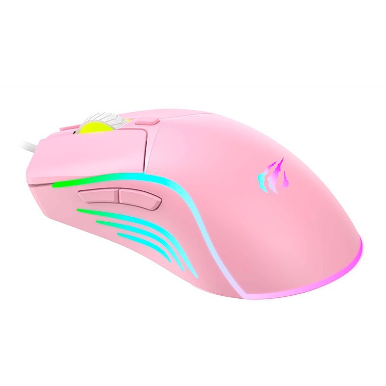 Mouse Gamer Havit MS1029, RGB, 8000DPI, 7 Botoes, Rosa, HVMS-MS1029-PK